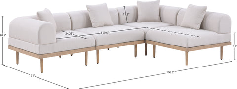 Mira 106.5" Beige Resilient Water Resistant Fabric Upholstered Outdoor Patio Sectional, 4-Piece (Style 2)