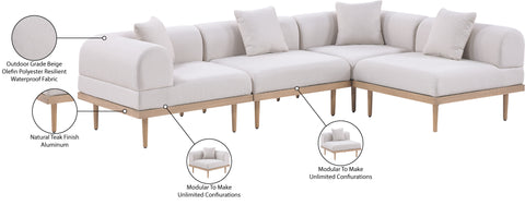 Mira 106.5" Beige Resilient Water Resistant Fabric Upholstered Outdoor Patio Sectional, 4-Piece (Style 2)
