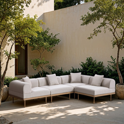 Mira 106.5" Beige Resilient Water Resistant Fabric Upholstered Outdoor Patio Sectional, 4-Piece (Style 2)