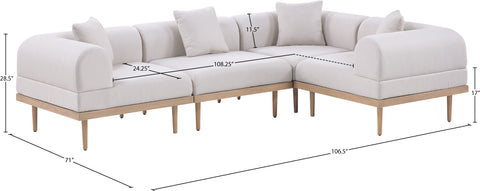 Mira 106.5" Beige Resilient Water Resistant Fabric Upholstered Outdoor Patio Sectional, 4-Piece (Style 3)