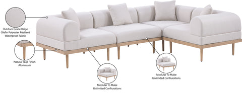 Mira 106.5" Beige Resilient Water Resistant Fabric Upholstered Outdoor Patio Sectional, 4-Piece (Style 3)