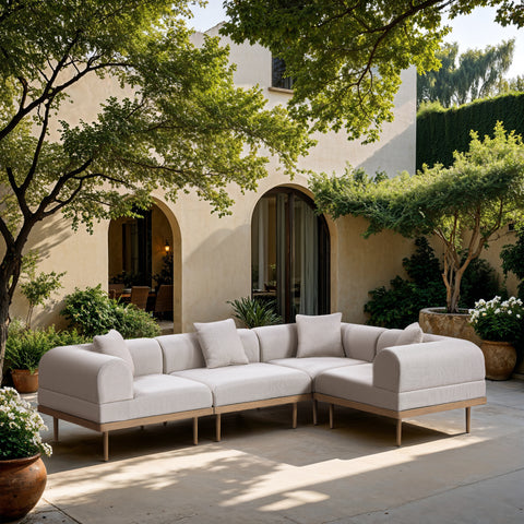 Mira 106.5" Beige Resilient Water Resistant Fabric Upholstered Outdoor Patio Sectional, 4-Piece (Style 3)