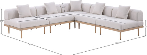 Mira 106.5" Beige Resilient Water Resistant Fabric Upholstered Outdoor Patio Sectional, 5-Piece