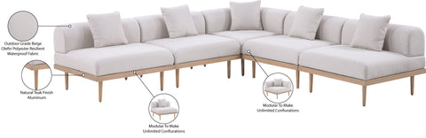 Mira 106.5" Beige Resilient Water Resistant Fabric Upholstered Outdoor Patio Sectional, 5-Piece