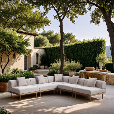 Mira 106.5" Beige Resilient Water Resistant Fabric Upholstered Outdoor Patio Sectional, 5-Piece