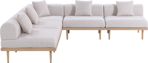 Mira 106.5" Beige Resilient Water Resistant Fabric Upholstered Outdoor Patio Sectional, 5-Piece