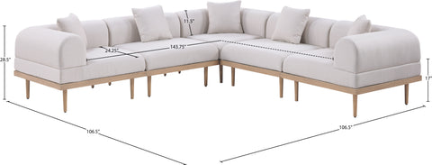 Mira 106.5" Beige Resilient Water Resistant Fabric Upholstered Outdoor Patio Sectional, 5-Piece (Style 2)