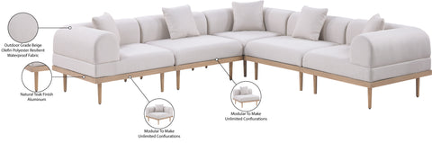 Mira 106.5" Beige Resilient Water Resistant Fabric Upholstered Outdoor Patio Sectional, 5-Piece (Style 2)