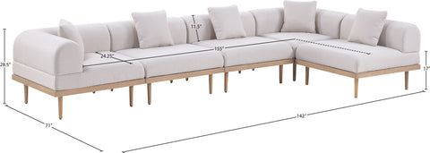Mira 142" Beige Resilient Water Resistant Fabric Upholstered Outdoor Patio Sectional, 5-Piece (Style 2)
