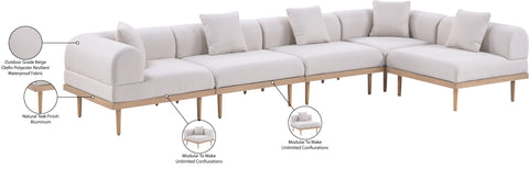 Mira 142" Beige Resilient Water Resistant Fabric Upholstered Outdoor Patio Sectional, 5-Piece (Style 2)