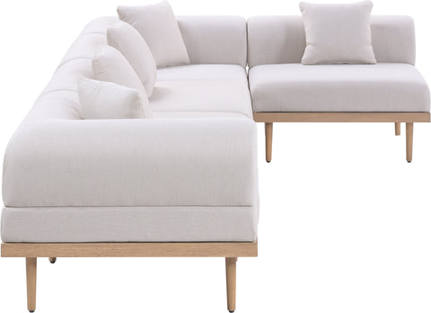 Mira 142" Beige Resilient Water Resistant Fabric Upholstered Outdoor Patio Sectional, 5-Piece (Style 2)