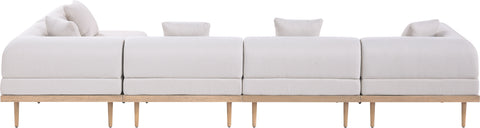 Mira 142" Beige Resilient Water Resistant Fabric Upholstered Outdoor Patio Sectional, 5-Piece (Style 2)