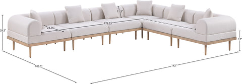 Mira 142" Beige Resilient Water Resistant Fabric Upholstered Outdoor Patio Sectional, 6-Piece