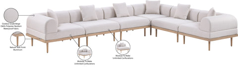 Mira 142" Beige Resilient Water Resistant Fabric Upholstered Outdoor Patio Sectional, 6-Piece