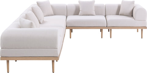 Mira 142" Beige Resilient Water Resistant Fabric Upholstered Outdoor Patio Sectional, 6-Piece