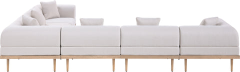 Mira 142" Beige Resilient Water Resistant Fabric Upholstered Outdoor Patio Sectional, 6-Piece