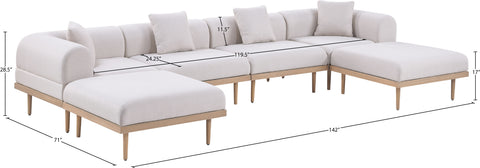 Mira 142" Beige Resilient Water Resistant Fabric Upholstered Outdoor Patio Sectional, 6-Piece (Style 2)