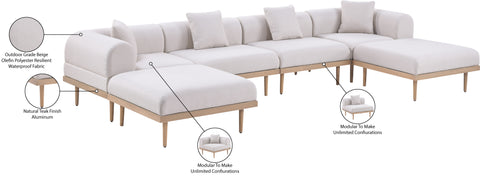 Mira 142" Beige Resilient Water Resistant Fabric Upholstered Outdoor Patio Sectional, 6-Piece (Style 2)
