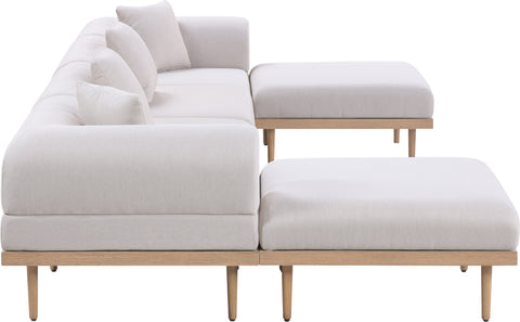 Mira 142" Beige Resilient Water Resistant Fabric Upholstered Outdoor Patio Sectional, 6-Piece (Style 2)
