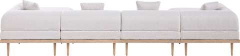 Mira 142" Beige Resilient Water Resistant Fabric Upholstered Outdoor Patio Sectional, 6-Piece (Style 2)