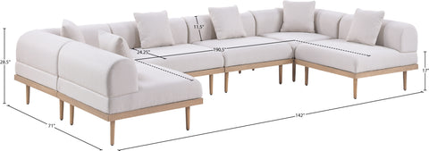 Mira 142" Beige Resilient Water Resistant Fabric Upholstered Outdoor Patio Sectional, 6-Piece (Style 3)
