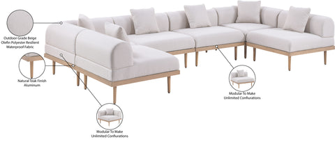 Mira 142" Beige Resilient Water Resistant Fabric Upholstered Outdoor Patio Sectional, 6-Piece (Style 3)