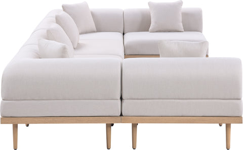 Mira 142" Beige Resilient Water Resistant Fabric Upholstered Outdoor Patio Sectional, 6-Piece (Style 3)