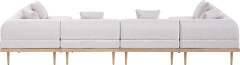 Mira 142" Beige Resilient Water Resistant Fabric Upholstered Outdoor Patio Sectional, 6-Piece (Style 3)