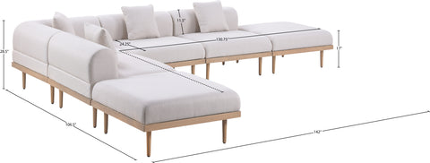 Mira 142" Beige Resilient Water Resistant Fabric Upholstered Outdoor Patio Sectional, 6-Piece (Style 4)