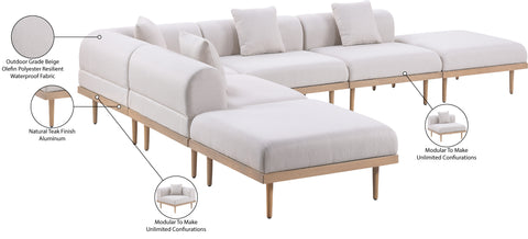 Mira 142" Beige Resilient Water Resistant Fabric Upholstered Outdoor Patio Sectional, 6-Piece (Style 4)
