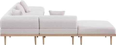 Mira 142" Beige Resilient Water Resistant Fabric Upholstered Outdoor Patio Sectional, 6-Piece (Style 4)
