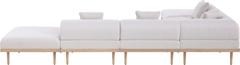 Mira 142" Beige Resilient Water Resistant Fabric Upholstered Outdoor Patio Sectional, 6-Piece (Style 4)