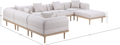 Mira 142" Beige Resilient Water Resistant Fabric Upholstered Outdoor Patio Sectional, 7-Piece