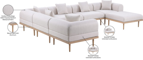 Mira 142" Beige Resilient Water Resistant Fabric Upholstered Outdoor Patio Sectional, 7-Piece