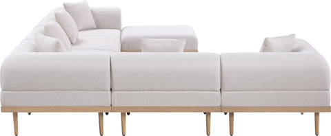 Mira 142" Beige Resilient Water Resistant Fabric Upholstered Outdoor Patio Sectional, 7-Piece