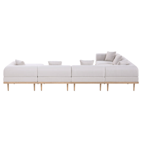 Mira 142" Beige Resilient Water Resistant Fabric Upholstered Outdoor Patio Sectional, 7-Piece