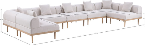 Mira 177.5" Beige Resilient Water Resistant Fabric Upholstered Outdoor Patio Sectional, 7-Piece