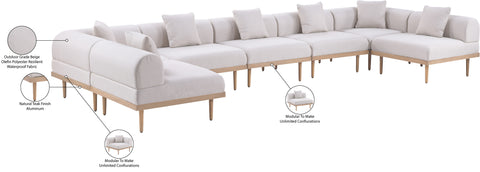 Mira 177.5" Beige Resilient Water Resistant Fabric Upholstered Outdoor Patio Sectional, 7-Piece
