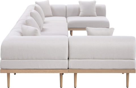 Mira 177.5" Beige Resilient Water Resistant Fabric Upholstered Outdoor Patio Sectional, 7-Piece