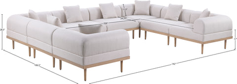 Mira 142" Beige Resilient Water Resistant Fabric Upholstered Outdoor Patio Sectional, 8-Piece