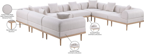 Mira 142" Beige Resilient Water Resistant Fabric Upholstered Outdoor Patio Sectional, 8-Piece