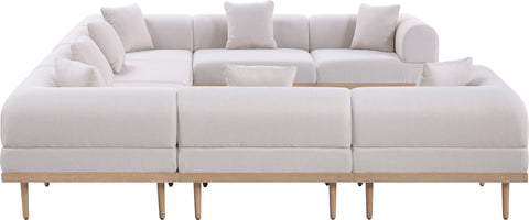 Mira 142" Beige Resilient Water Resistant Fabric Upholstered Outdoor Patio Sectional, 8-Piece