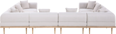 Mira 142" Beige Resilient Water Resistant Fabric Upholstered Outdoor Patio Sectional, 8-Piece