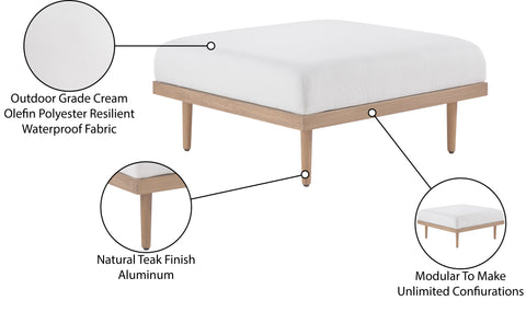 Mira Cream Resilient Water Resistant Fabric Upholstered Outdoor Patio Ottoman, 1 Piece