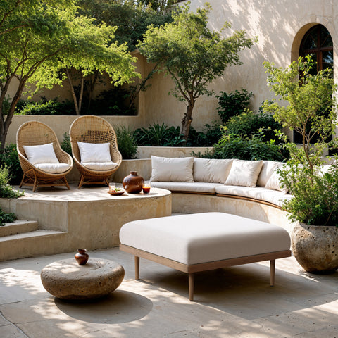 Mira Cream Resilient Water Resistant Fabric Upholstered Outdoor Patio Ottoman, 1 Piece
