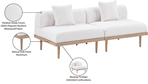 Mira 71" Cream Resilient Water Resistant Fabric Upholstered Outdoor Patio Loveseat, 2-Piece