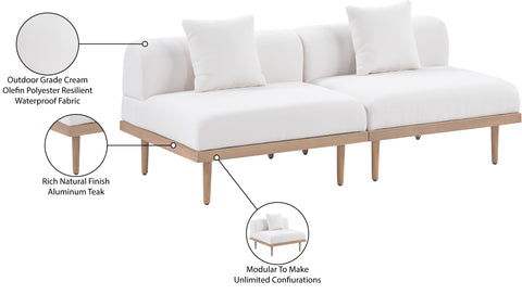 Mira 71" Cream Resilient Water Resistant Fabric Upholstered Outdoor Patio Loveseat, 2-Piece