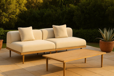 Mira 71" Cream Resilient Water Resistant Fabric Upholstered Outdoor Patio Loveseat, 2-Piece