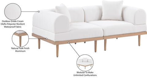 Mira 71" Cream Resilient Water Resistant Fabric Upholstered Outdoor Patio Loveseat, 2-Piece (Style 2)