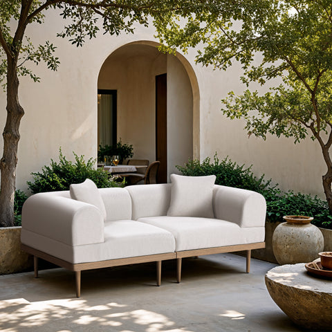 Mira 71" Cream Resilient Water Resistant Fabric Upholstered Outdoor Patio Loveseat, 2-Piece (Style 2)